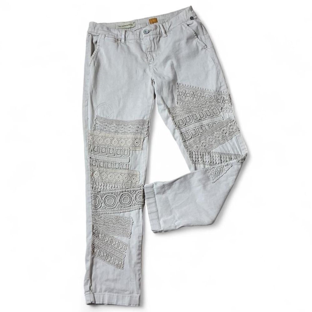 Pilcro and the Letterpress Sz 27 Light Pink F"‎ Hyphen Lace Inset Chino Pants